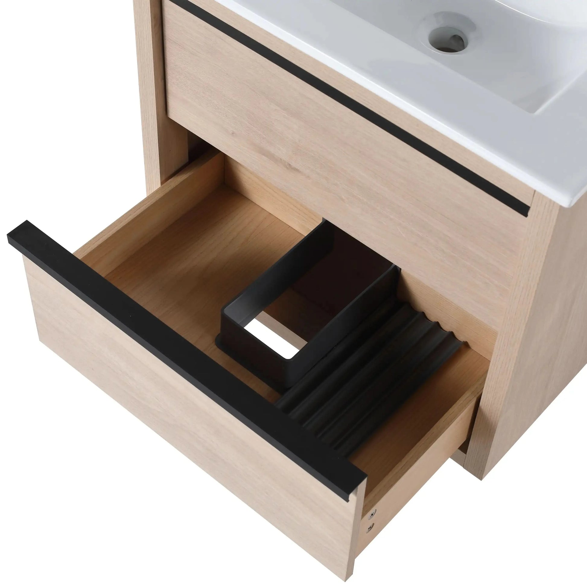 24" Bathroom Vanity with 2 Soft-Close Drawers color: Plain Light Oak