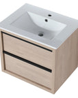 24" bathroom wall mount vanity with white ceramic sink, angled front perspective | Ace Decor