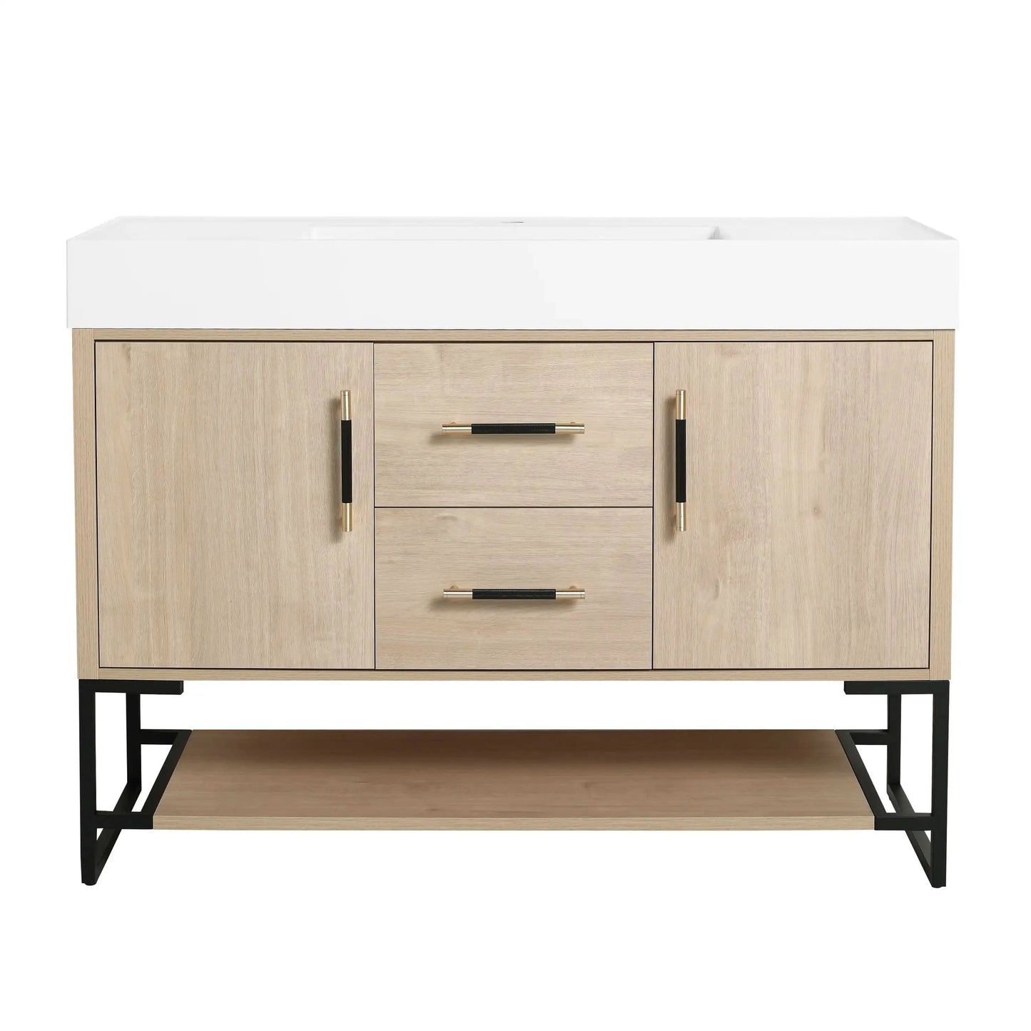 Elegant 48 Inch Standalone Bathroom Vanity with Durable Resin Sink color: Plain Light Oak