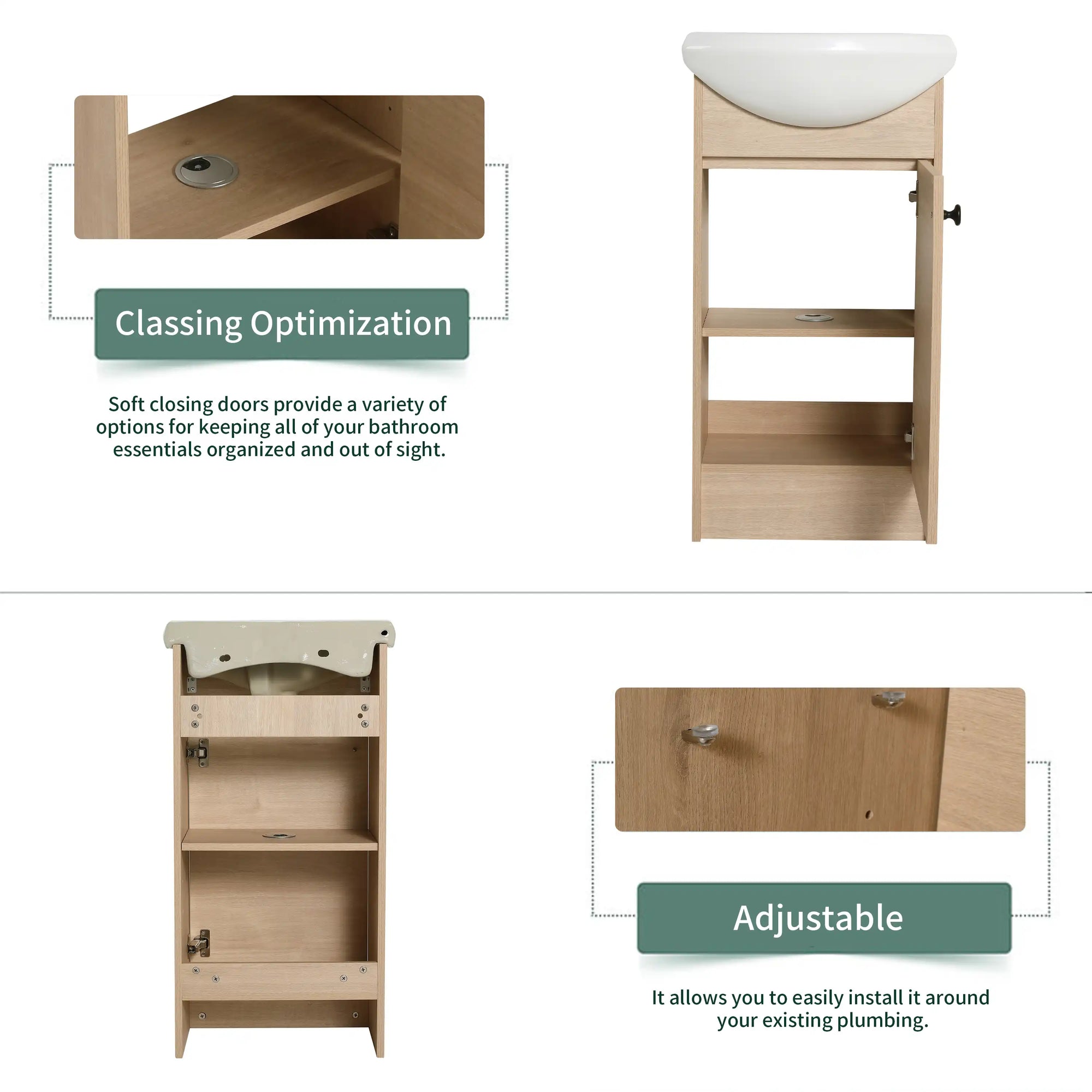 18" bathroom vanity with bowl sink featuring adjustable interior storage and soft-close door | Ace Decor