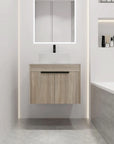 24" Modern Floating Bathroom Vanity with Ceramic Sink - Wall-Mounted White Oak Cabinet with Soft Close Doors color: White Oak