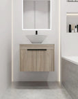 24" Modern Floating Bathroom Vanity with Ceramic Sink - Wall-Mounted White Oak Cabinet with Soft Close Doors color: White Oak