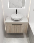 Front view of 30" single vessel sink vanity with round bowl sink and wood grain double doors | Ace Decor