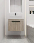 24" Modern Floating Bathroom Vanity with Ceramic Sink - Wall-Mounted White Oak Cabinet with Soft Close Doors color: White Oak