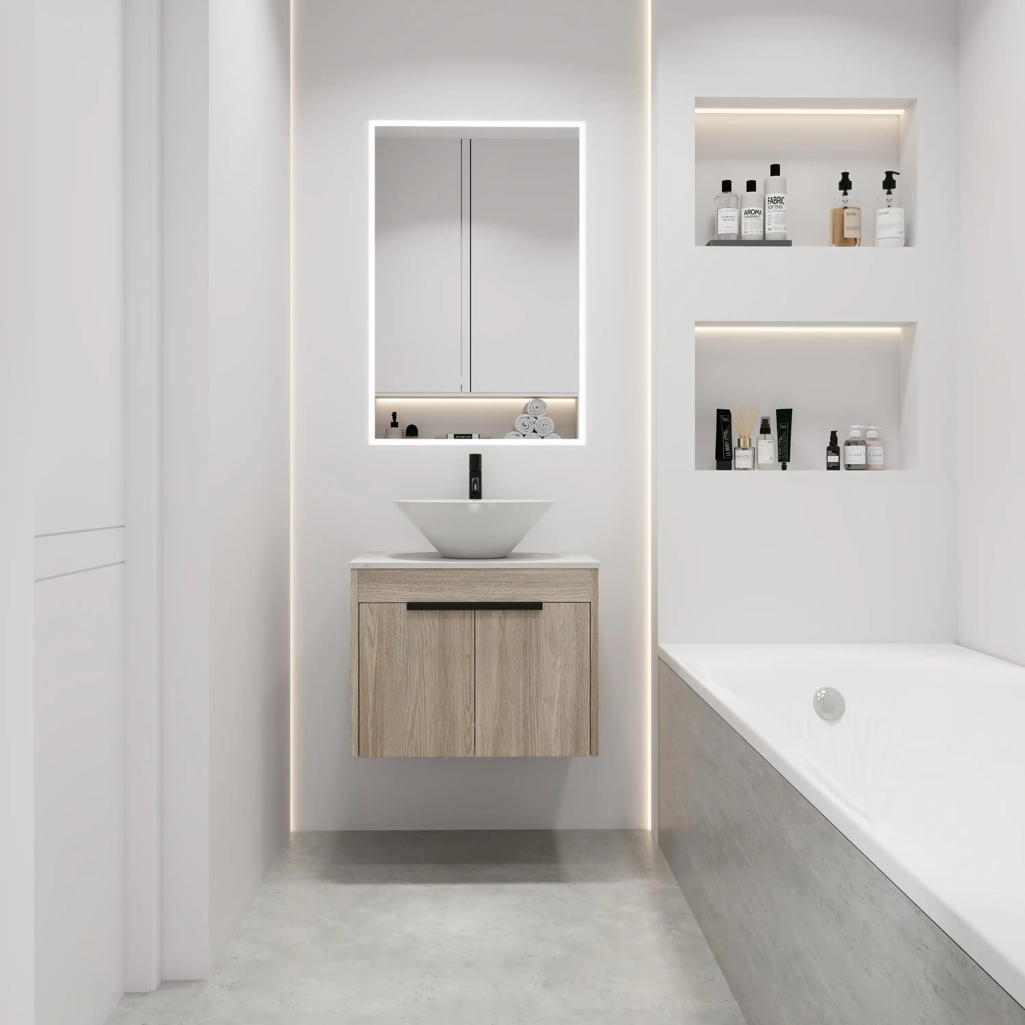 Oakline Vessel Series 24" Bathroom Wall-Mounted Vanity with Slim Tapered Vessel Sink