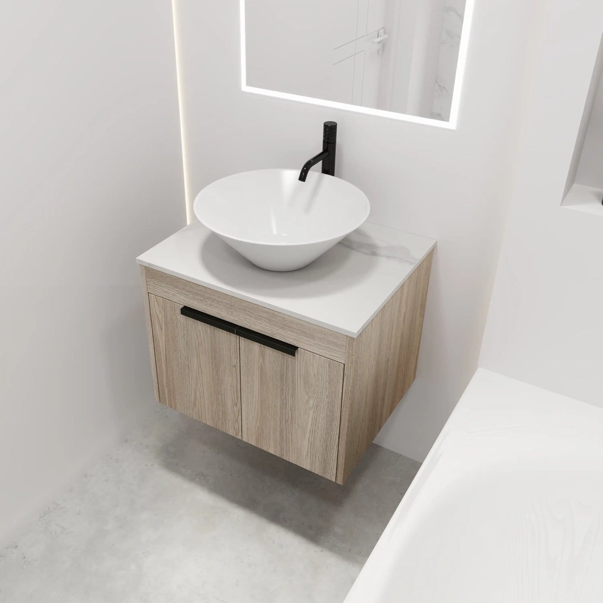 Oakline Vessel Series 24" Bathroom Wall-Mounted Vanity with Slim Tapered Vessel Sink