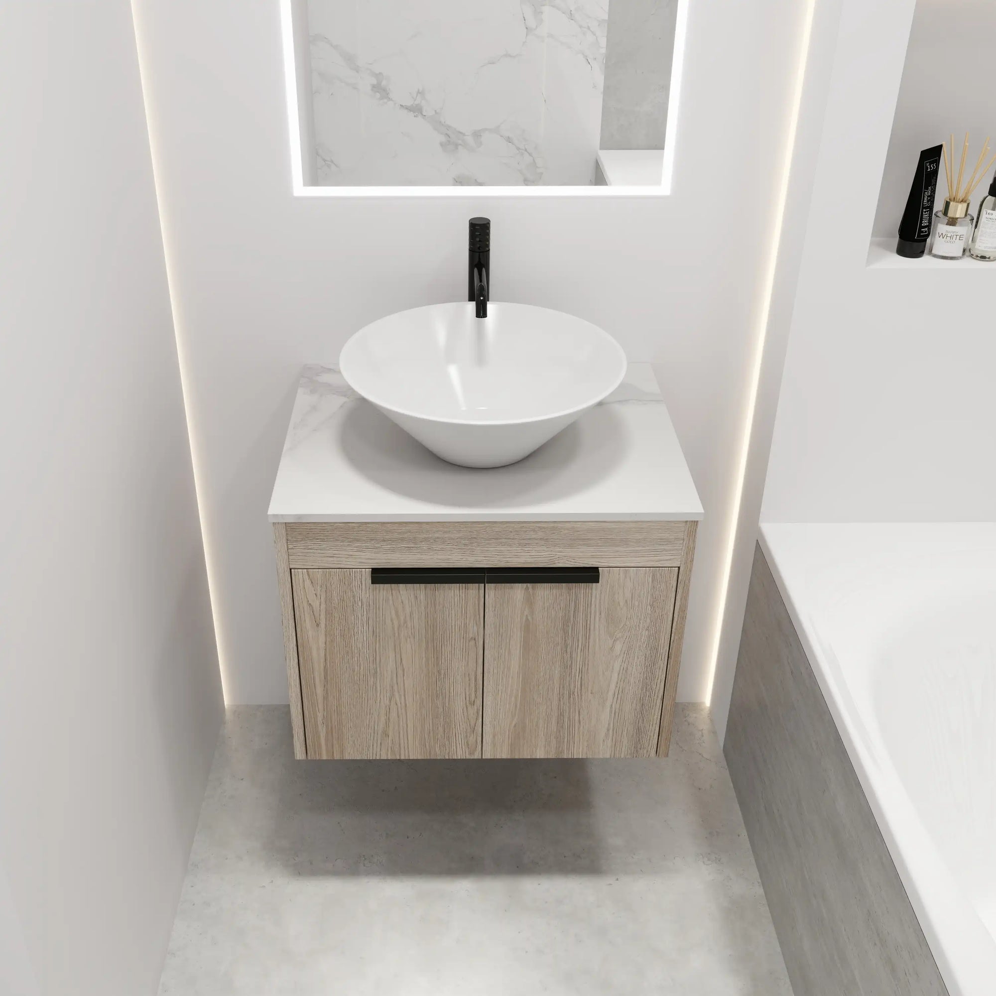 Oakline Vessel Series 24" Bathroom Wall-Mounted Vanity with Slim Tapered Vessel Sink