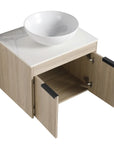 24" Modern Floating Bathroom Vanity with Ceramic Sink - Wall-Mounted White Oak Cabinet with Soft Close Doors color: White Oak