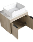 24" single vessel sink vanity with cabinet doors open showing interior storage | Ace Decor