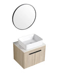 Full set of 24" single vessel sink vanity with round mirror and square vessel sink | Ace Decor