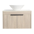 30 inch vessel sink vanity front view with slim tapered ceramic sink and wood-grain doors | Ace Decor
