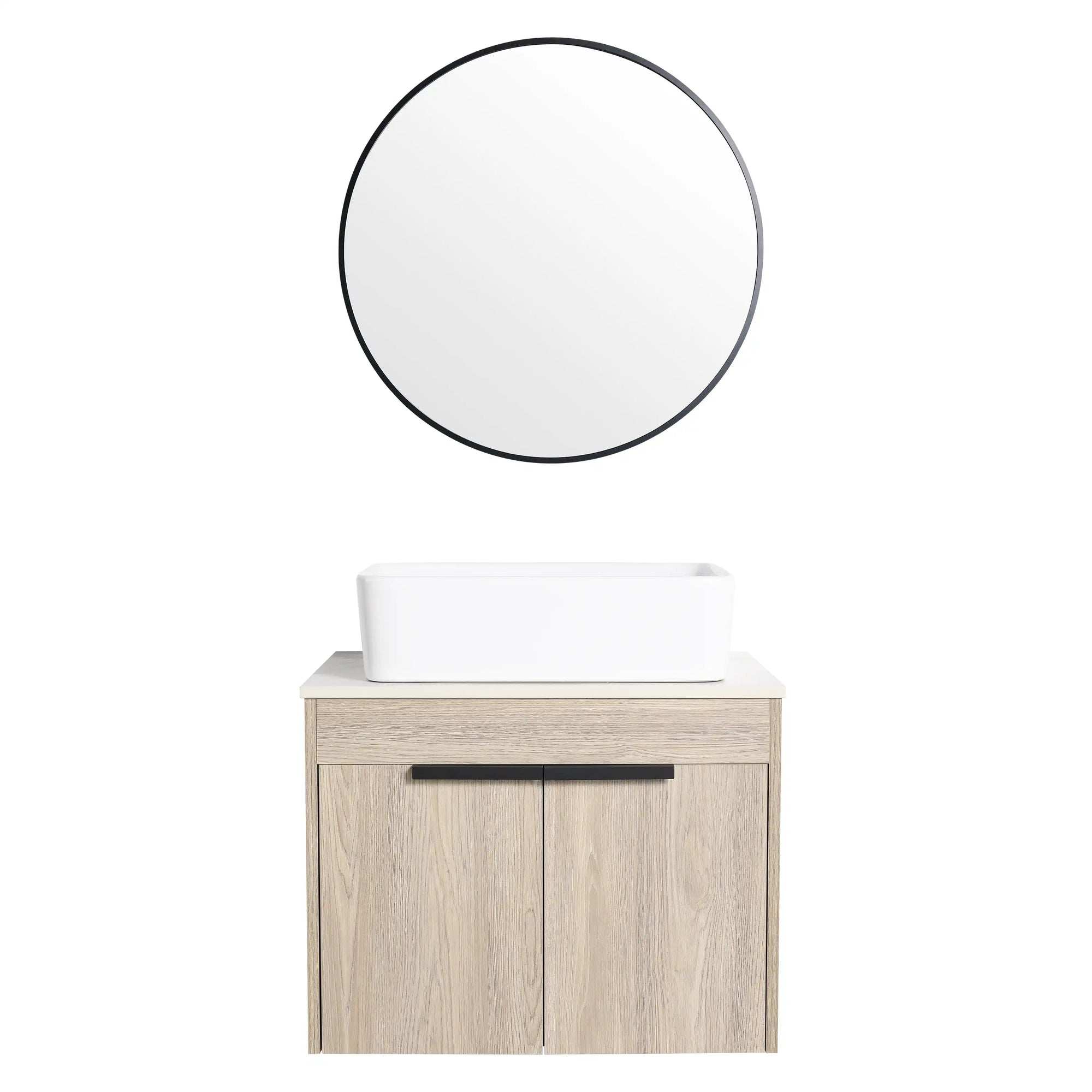 Front view of 24" single vessel sink vanity with square ceramic basin | Ace Decor