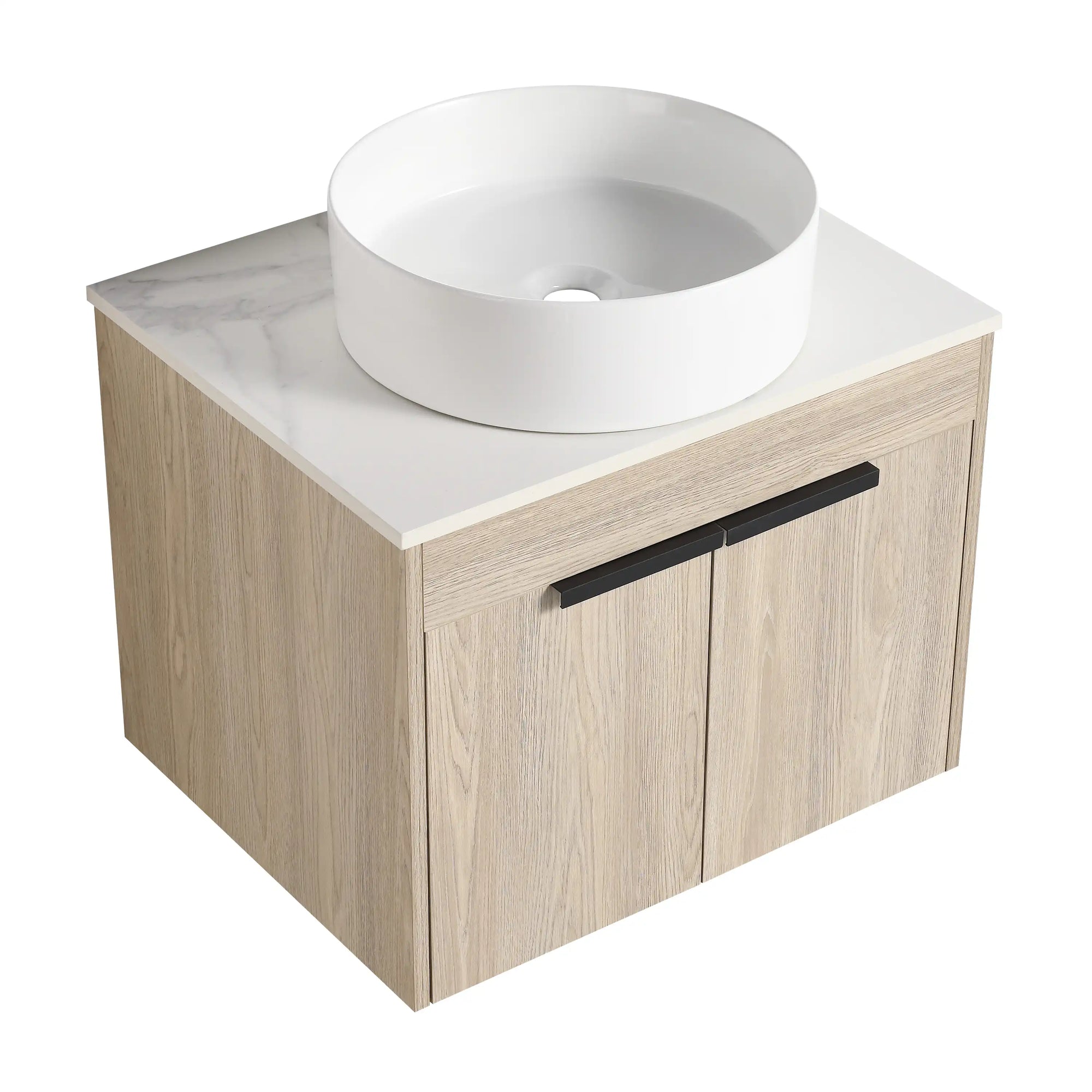Front angled view of 24 inch bathroom vanity with vessel sink 24" modern wood finish | Ace Decor