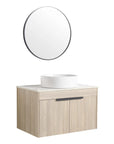 30" bathroom vanity with vessel sink 30 inch floating oak cabinet with round mirror | Ace Decor