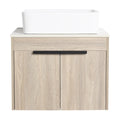 Close up front of 24" single vessel sink vanity with wood finish doors | Ace Decor