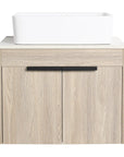 Close up front of 24" single vessel sink vanity with wood finish doors | Ace Decor