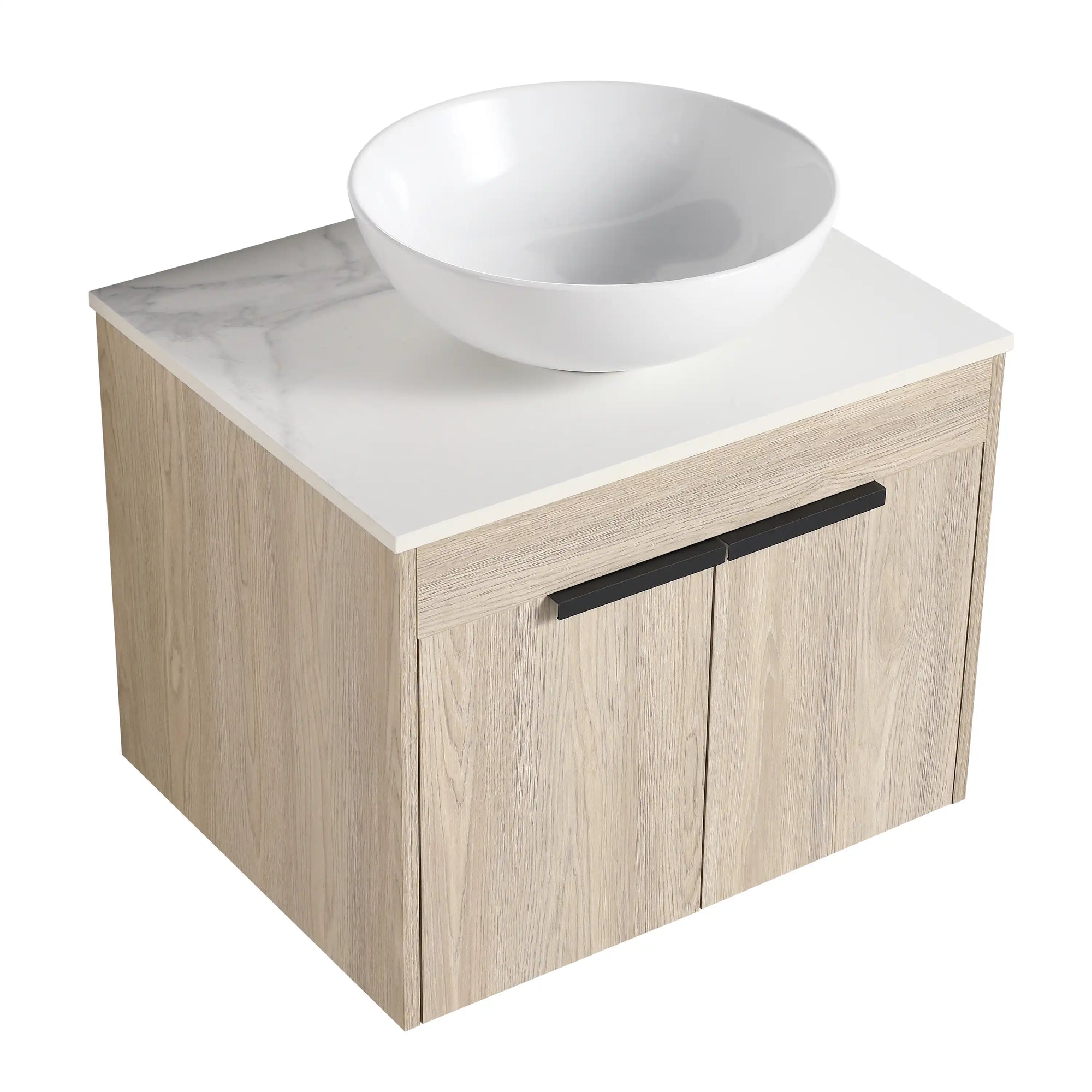 24" vessel sink vanity angled front view with round ceramic basin | Ace Decor