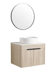 Front view of 24 inch bathroom vanity with vessel sink 24" cylindrical basin and floating wood cabinet | Ace Decor