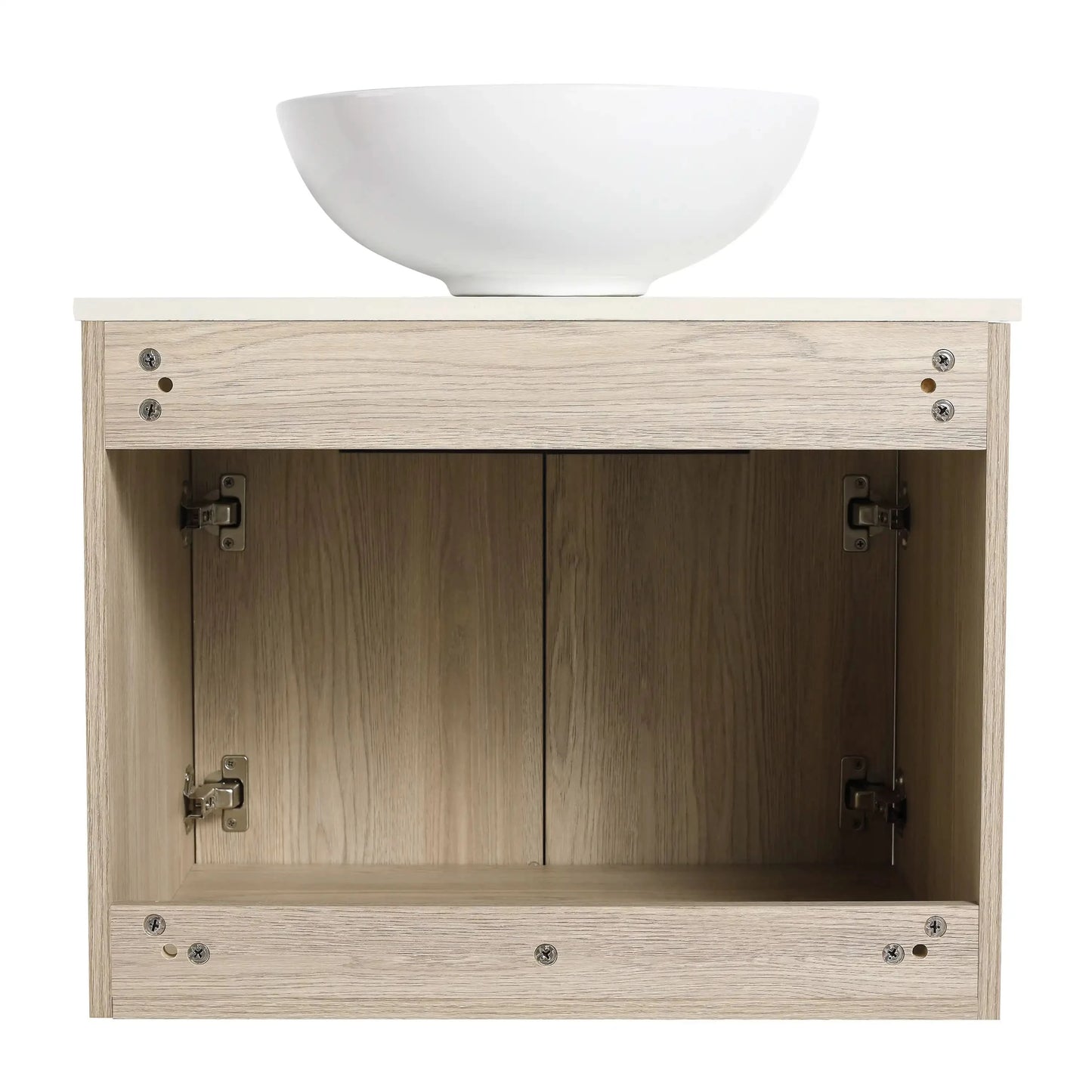 24" Modern Floating Bathroom Vanity with Ceramic Sink - Wall-Mounted White Oak Cabinet with Soft Close Doors color: White Oak