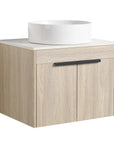 Angled front view of 24 inch bathroom vanity with vessel sink 24" modern white oak finish | Ace Decor
