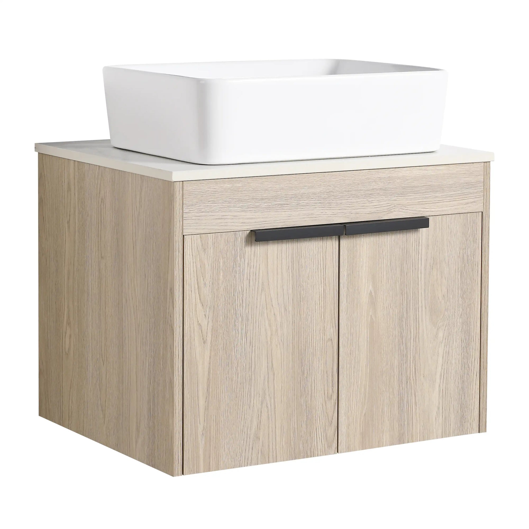 Angled view of 24" single vessel sink vanity with square vessel sink | Ace Decor
