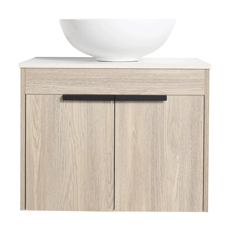 24" White Oak Floating Bathroom Vanity — Multiple Sink Options & Cabinet Soft Close Doors