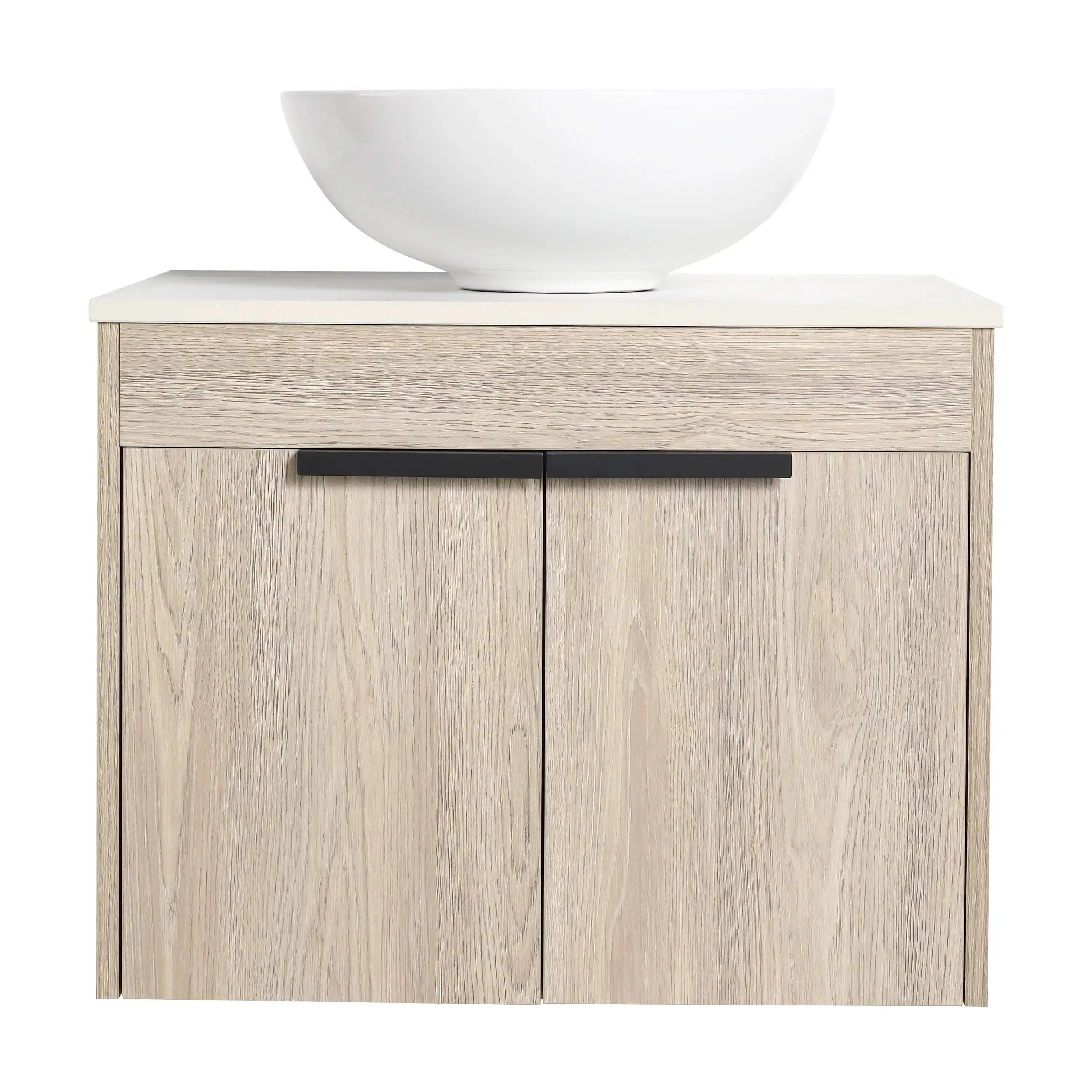 24 Inch White Bathroom Vanity Set With Glass & Ceramic Sink And Faucet – No Mirror
