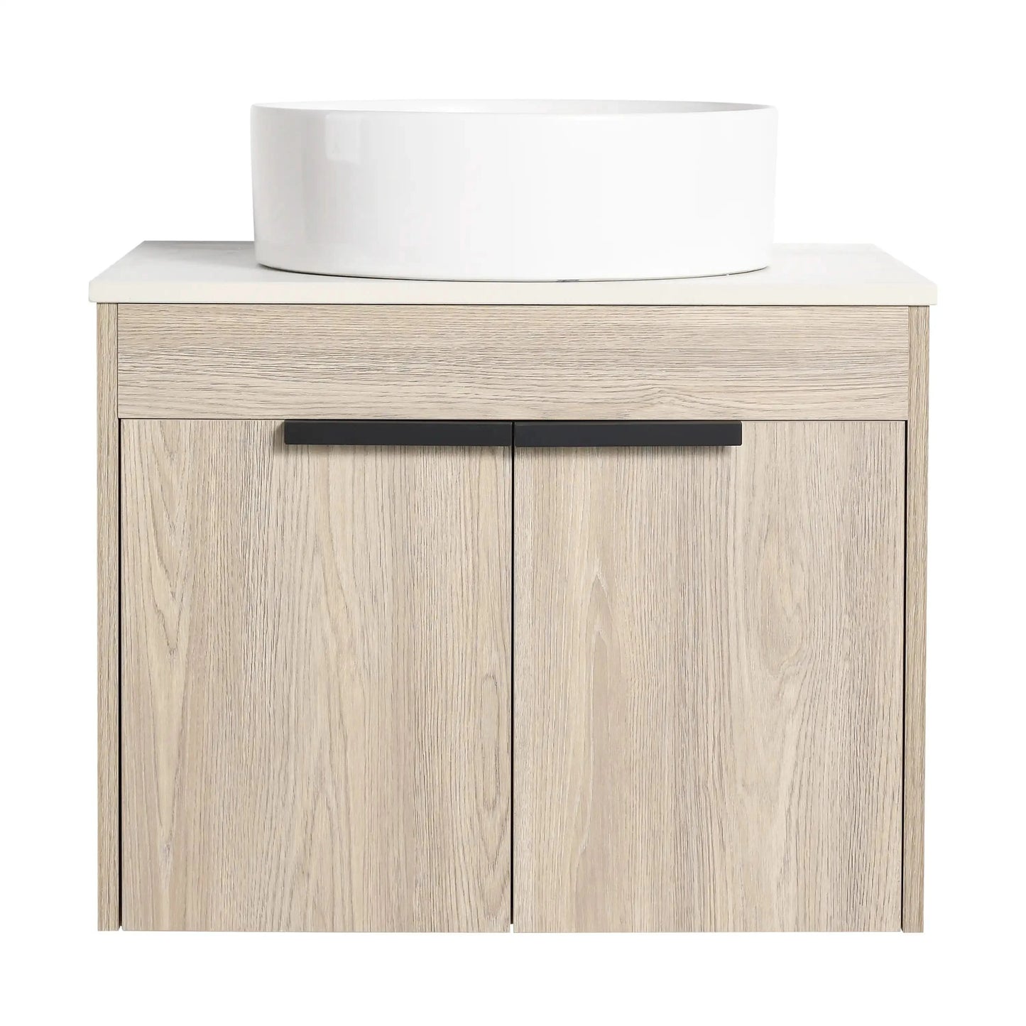 24" Modern Floating Bathroom Vanity with Ceramic Sink - Wall-Mounted White Oak Cabinet with Soft Close Doors color: White Oak