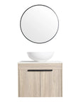 24" vessel sink vanity front view with round wall mirror | Ace Decor