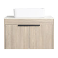 30" vessel sink vanity 30 inch front view with wall-mounted oak cabinet and square vessel sink | Ace Decor