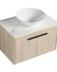 30 inch vessel sink vanity top view with round white vessel sink and marble-look countertop | Ace Decor
