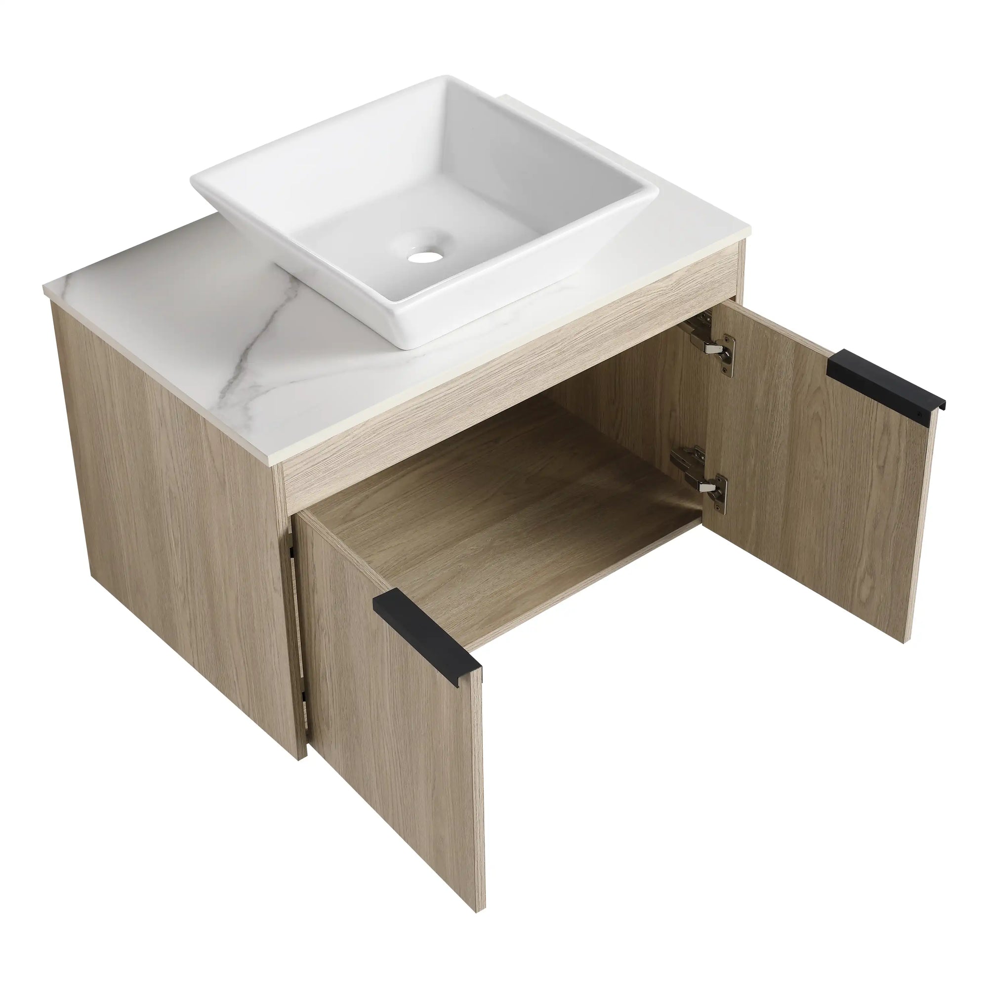 Oakline Vessel Series 30" Bathroom Wall-Mounted Vanity with Tapered Round Vessel Sink