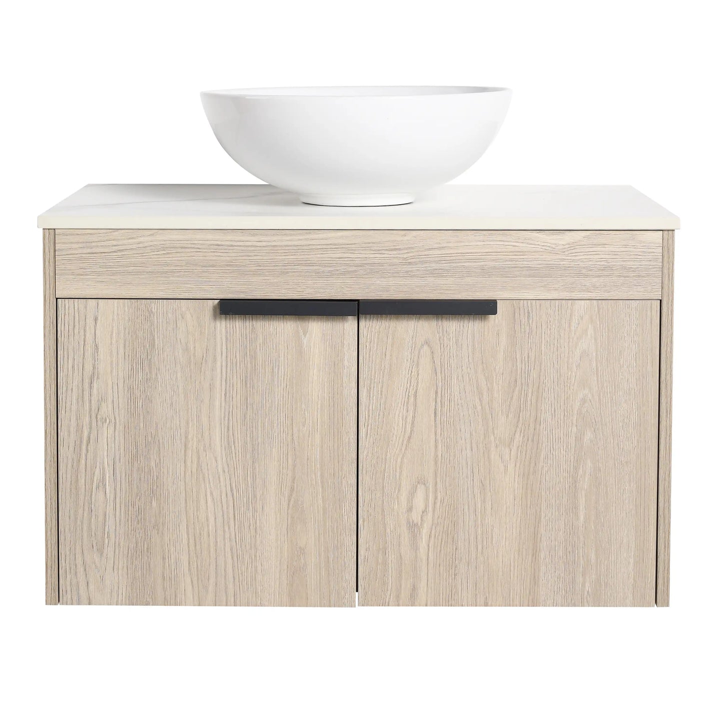 30" Modern Floating Bathroom Vanity with Ceramic Basin & Soft Close Door - White Oak Wall-Mounted Design color: White Oak