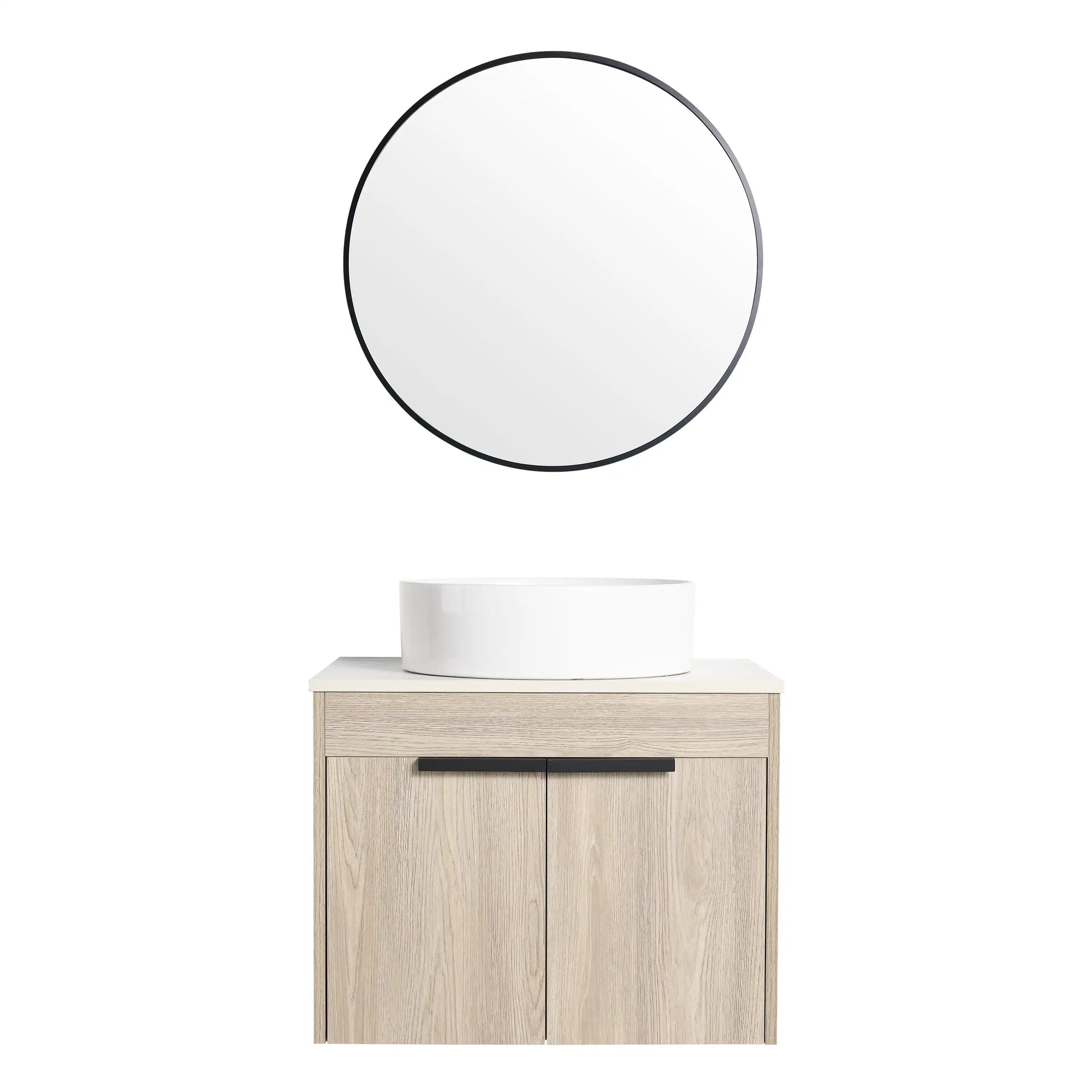 Straight front view of 24 inch bathroom vanity with vessel sink 24" wall-mounted design | Ace Decor
