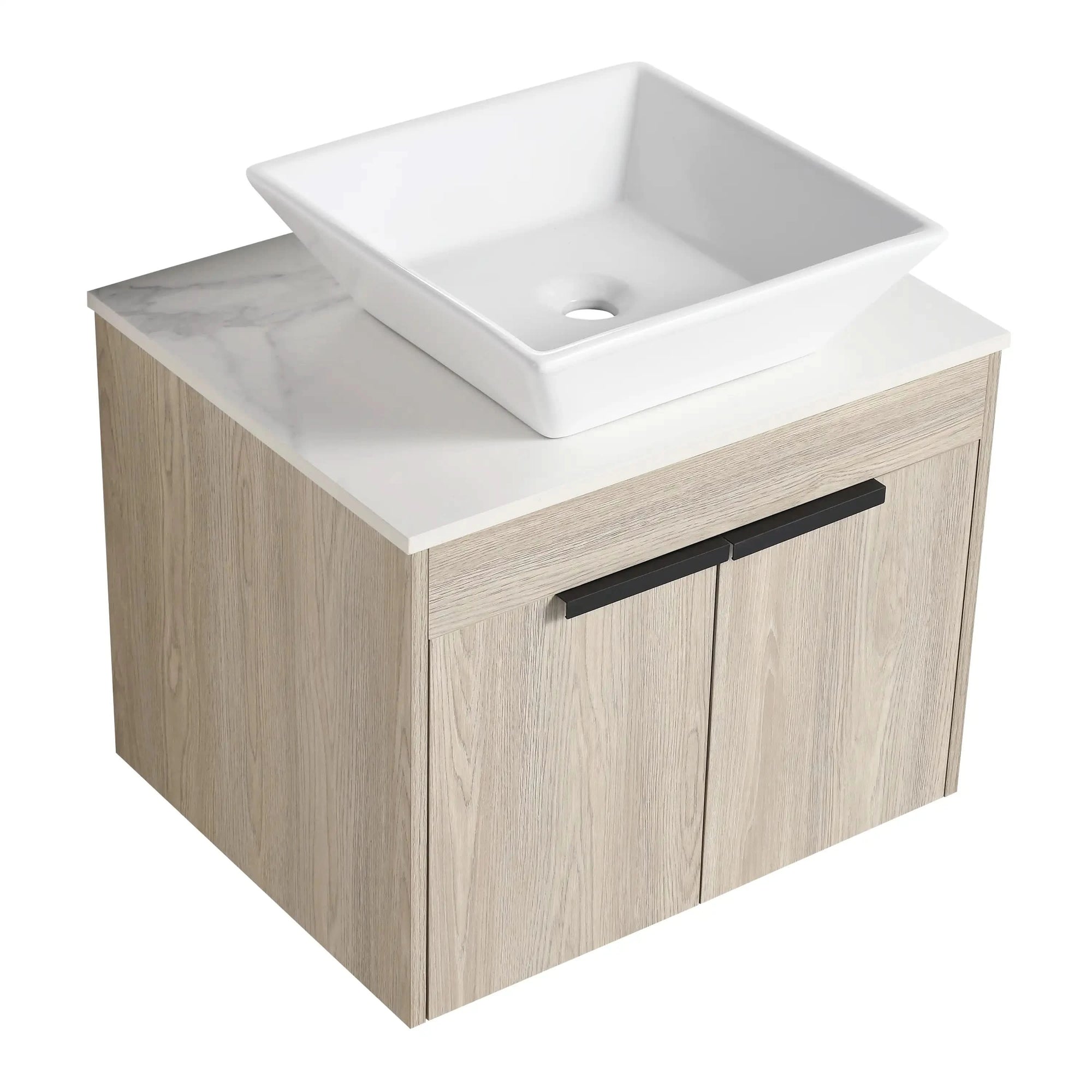 24&quot; Modern Floating Bathroom Vanity with Ceramic Sink - Wall-Mounted White Oak Cabinet with Soft Close Doors color: White Oak