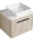 24" Modern Floating Bathroom Vanity with Ceramic Sink - Wall-Mounted White Oak Cabinet with Soft Close Doors color: White Oak