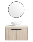 Front view of 30" single vessel sink vanity with round bowl sink and modern oak cabinet | Ace Decor