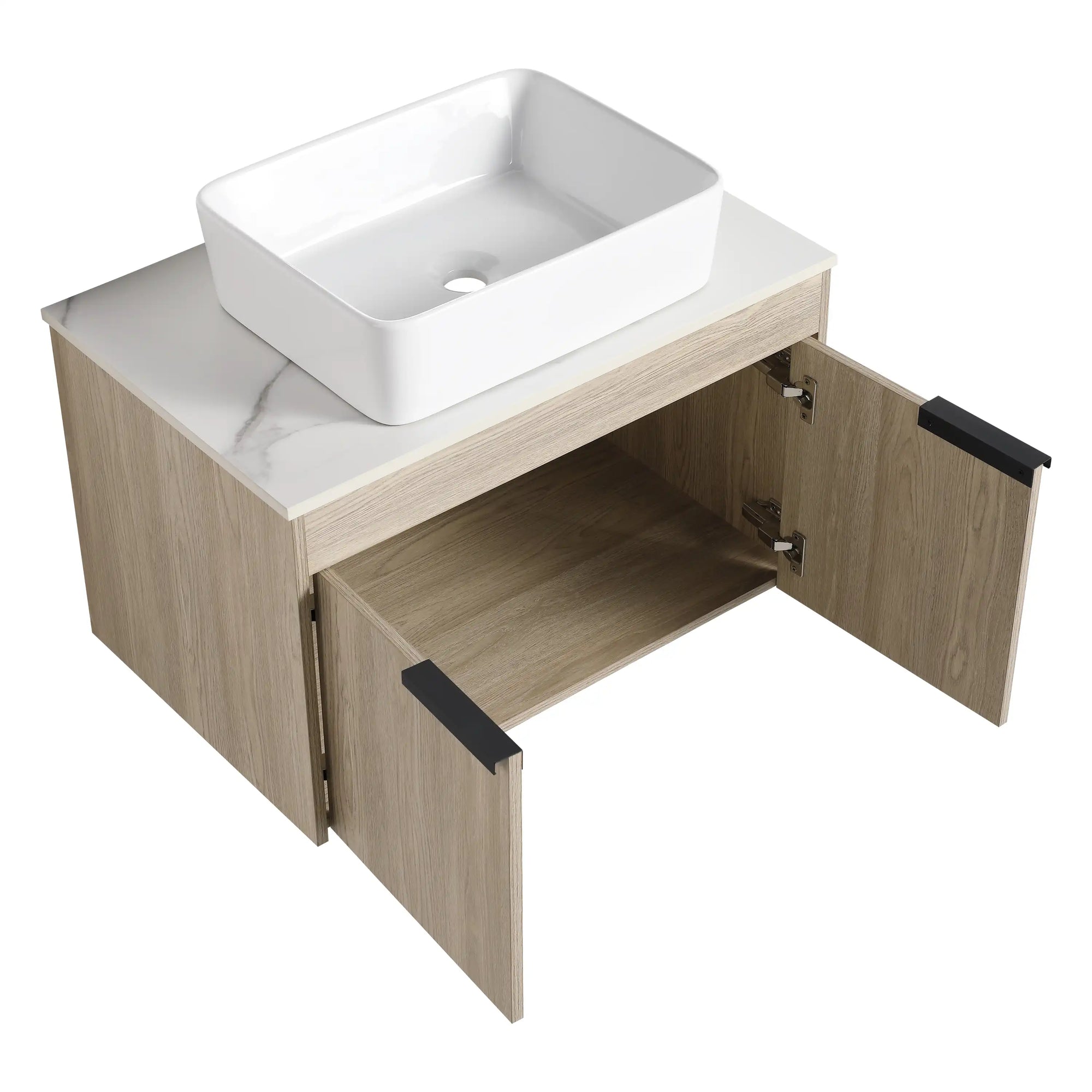 30" vessel sink vanity 30 inch with open double doors and interior storage shelf | Ace Decor