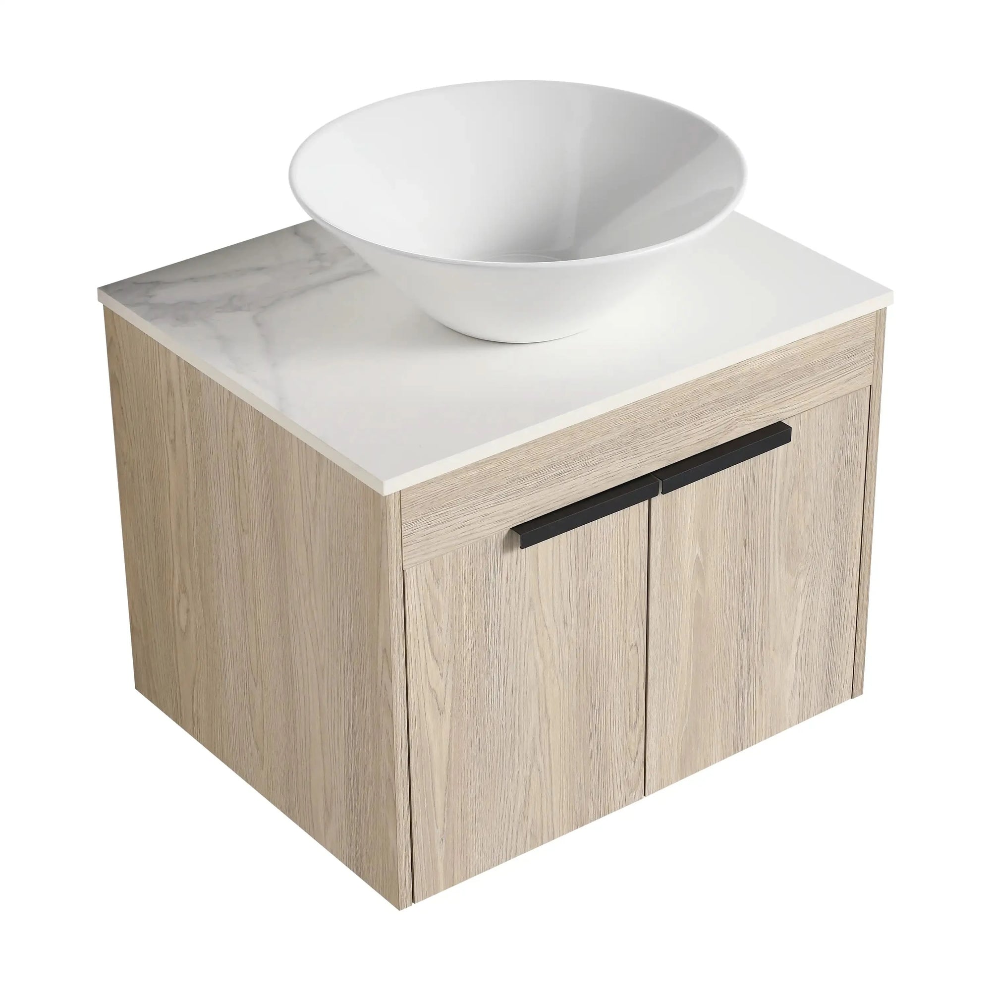 24&quot; Modern Floating Bathroom Vanity with Ceramic Sink - Wall-Mounted White Oak Cabinet with Soft Close Doors color: White Oak