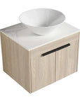 24" Modern Floating Bathroom Vanity with Ceramic Sink - Wall-Mounted White Oak Cabinet with Soft Close Doors color: White Oak