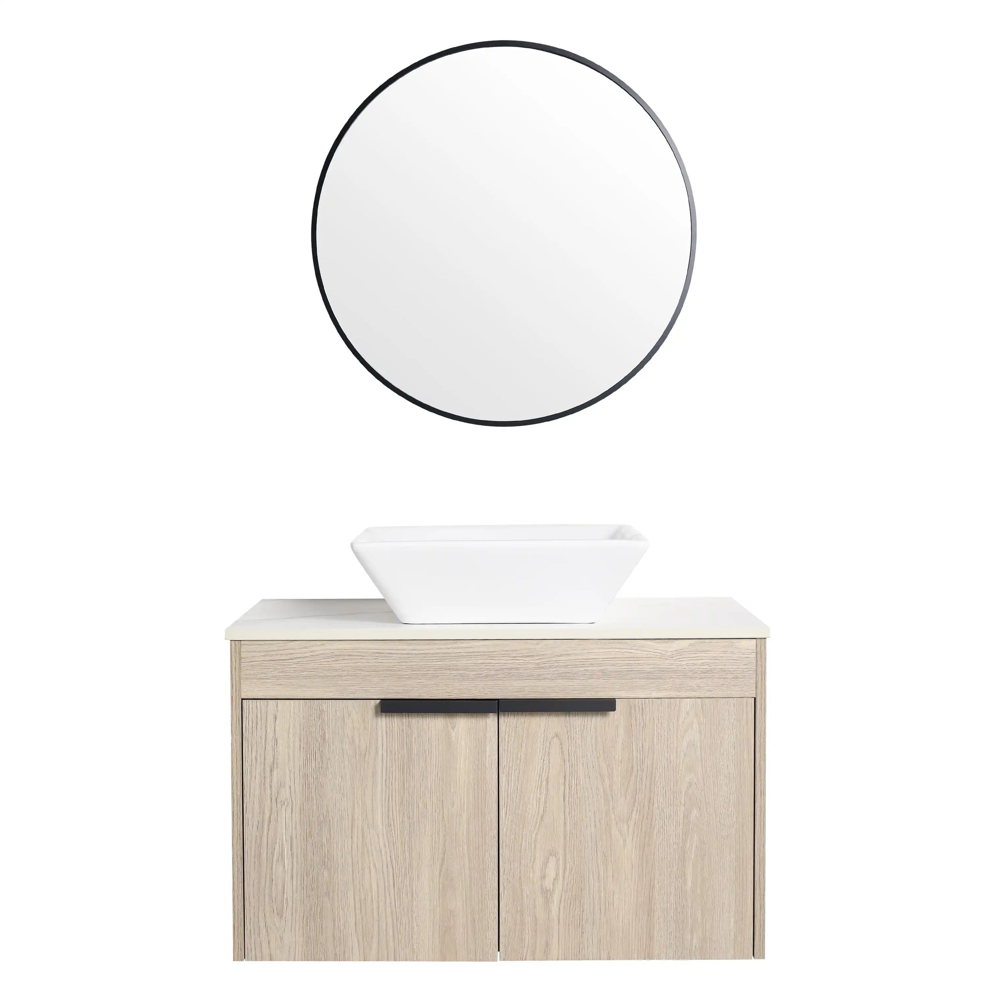 Oakline Vessel Series 30" Bathroom Wall-Mounted Vanity with Tapered Round Vessel Sink