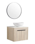 24" vessel sink vanity side view with round mirror and countertop basin | Ace Decor
