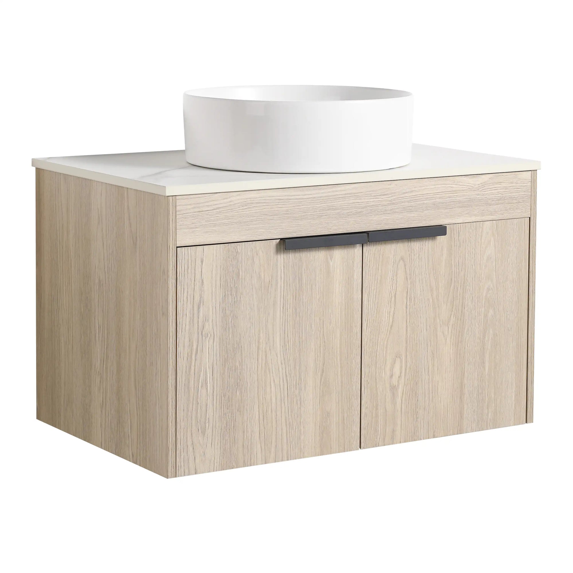 30" bathroom vanity with vessel sink 30 inch front angled view with cylindrical basin and soft-close double doors | Ace Decor