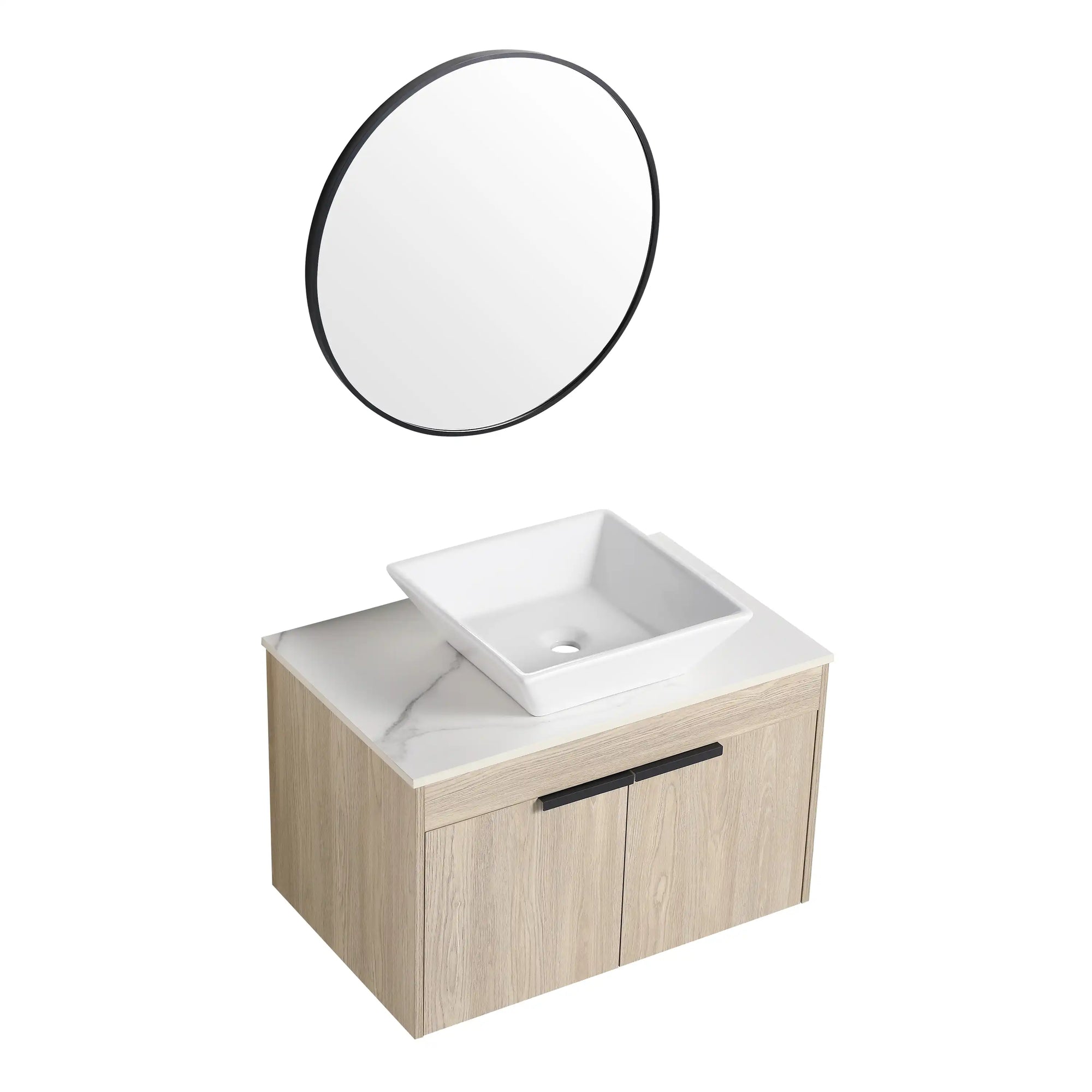 Oakline Vessel Series 30" Bathroom Wall-Mounted Vanity with Tapered Round Vessel Sink
