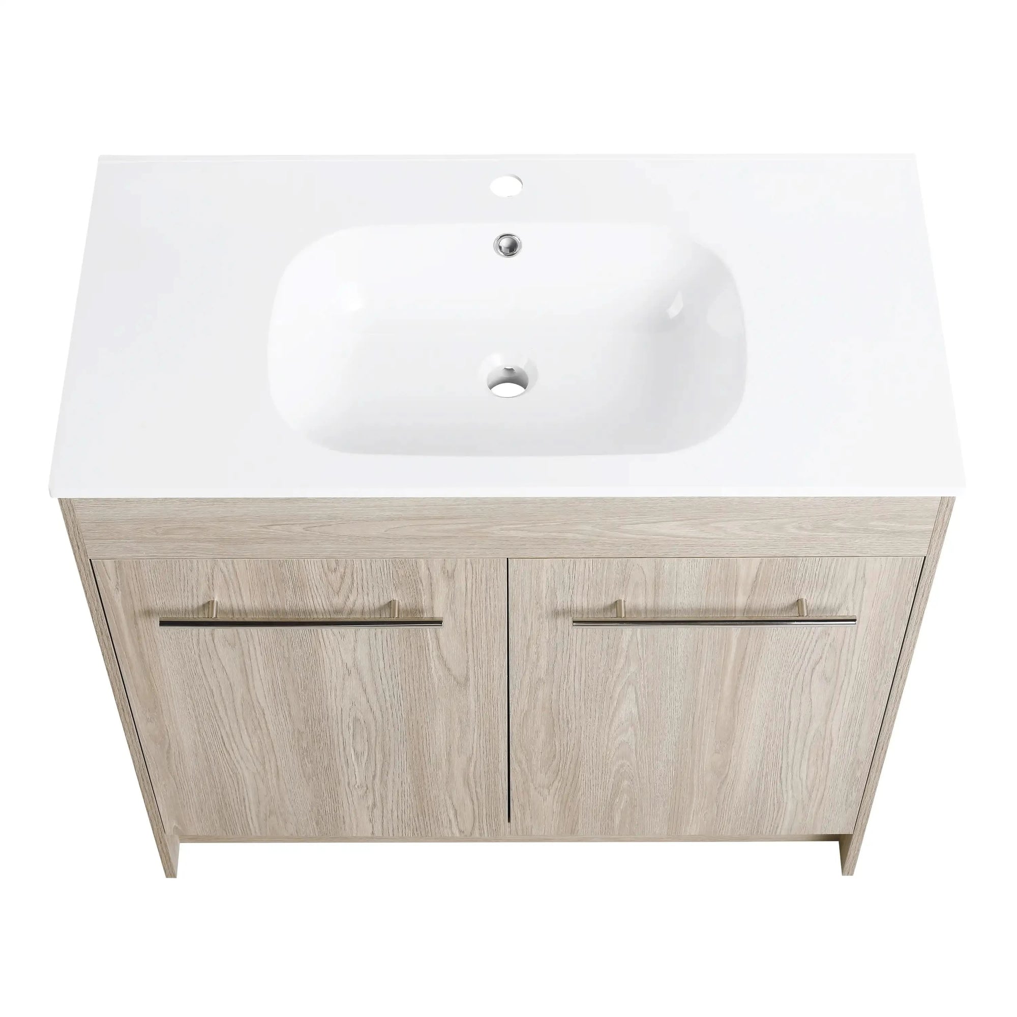 Modern Gel Sink Vanity with Metal Handles, Soft-Close Hinges, and Ample Storage Space color: White Oak