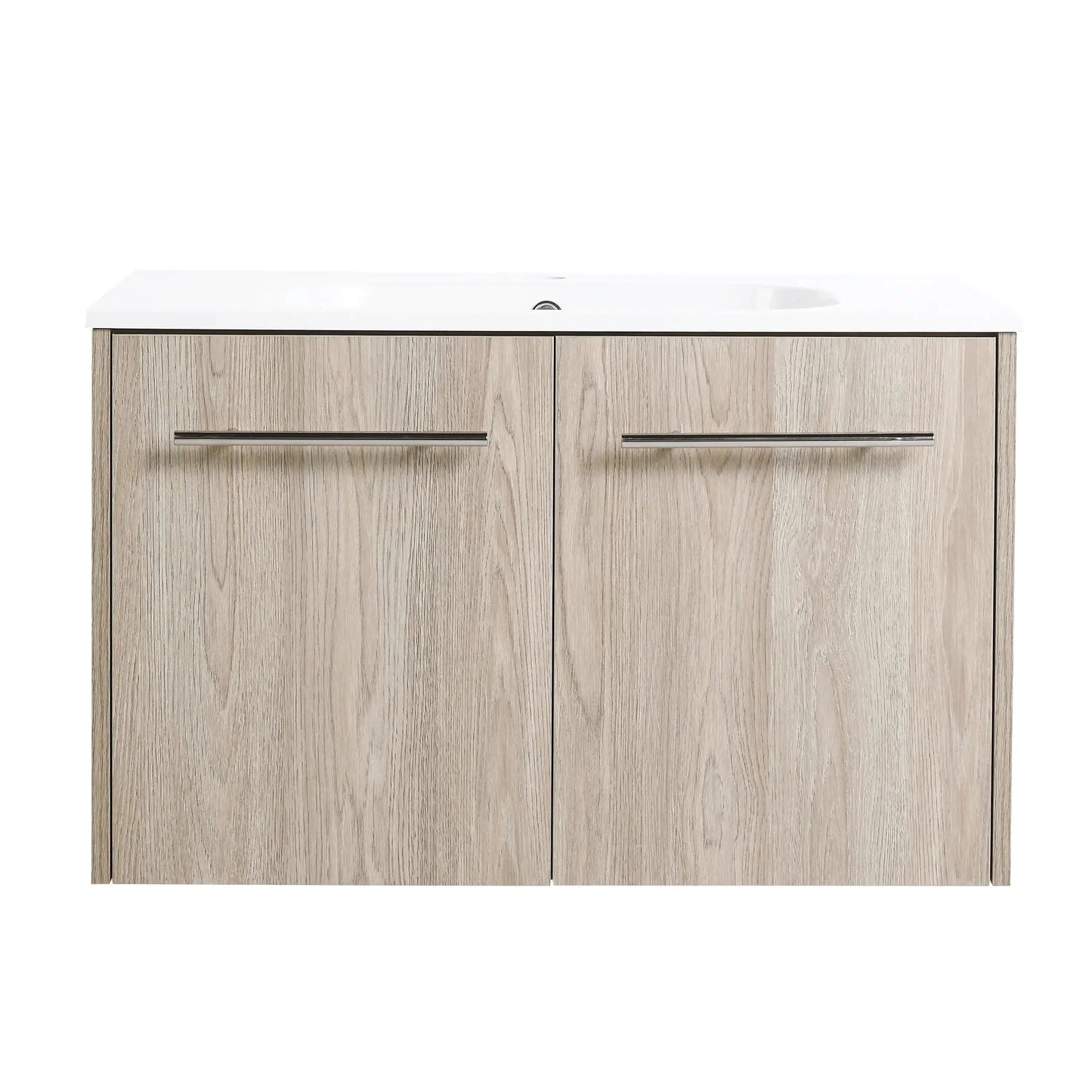 Modern Gel Sink Vanity with Metal Handles, Soft-Close Hinges, and Ample Storage Space color: White Oak