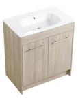 Modern Gel Sink Vanity with Metal Handles, Soft-Close Hinges, and Ample Storage Space color: White Oak