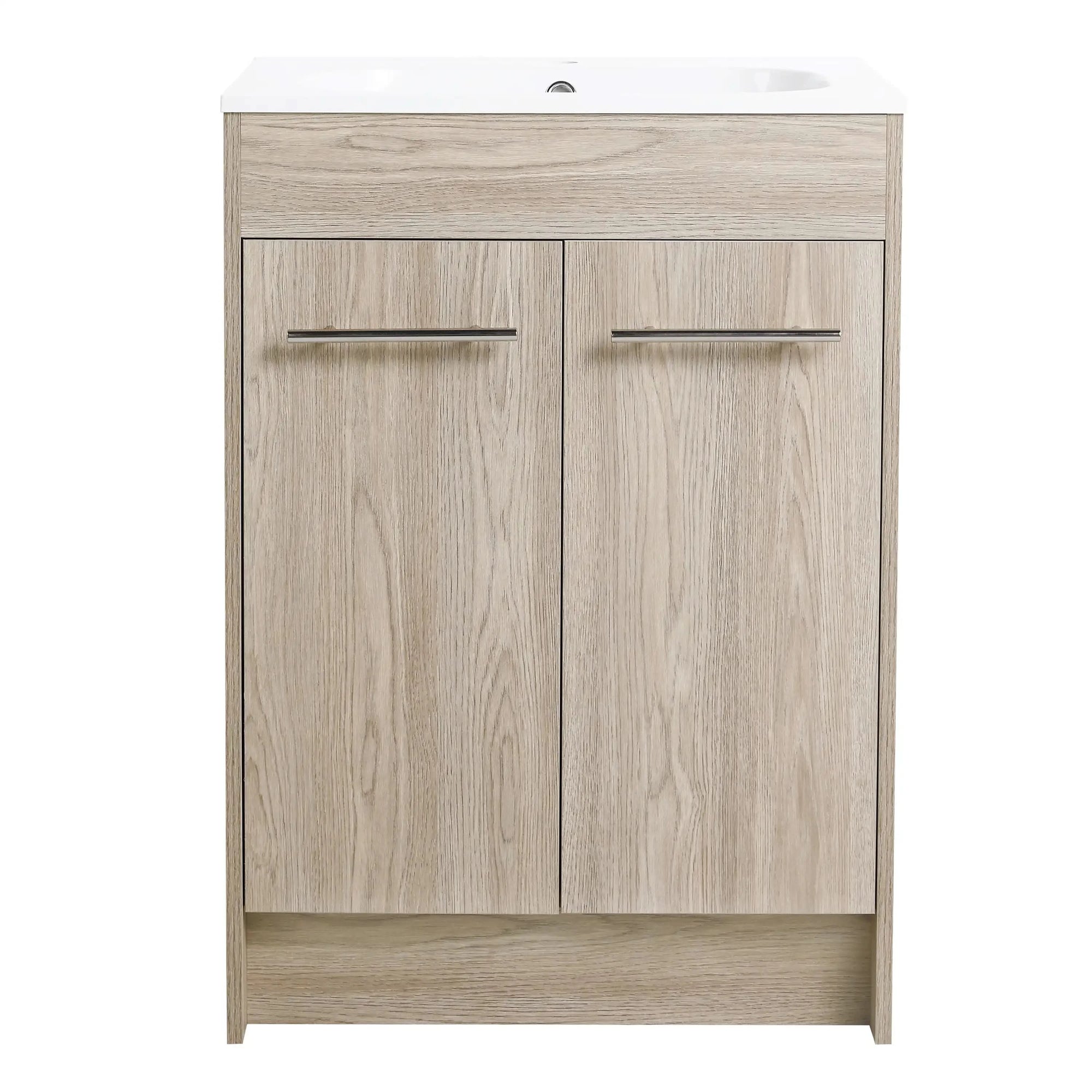 Modern Gel Sink Vanity with Metal Handles, Soft-Close Hinges, and Ample Storage Space color: White Oak