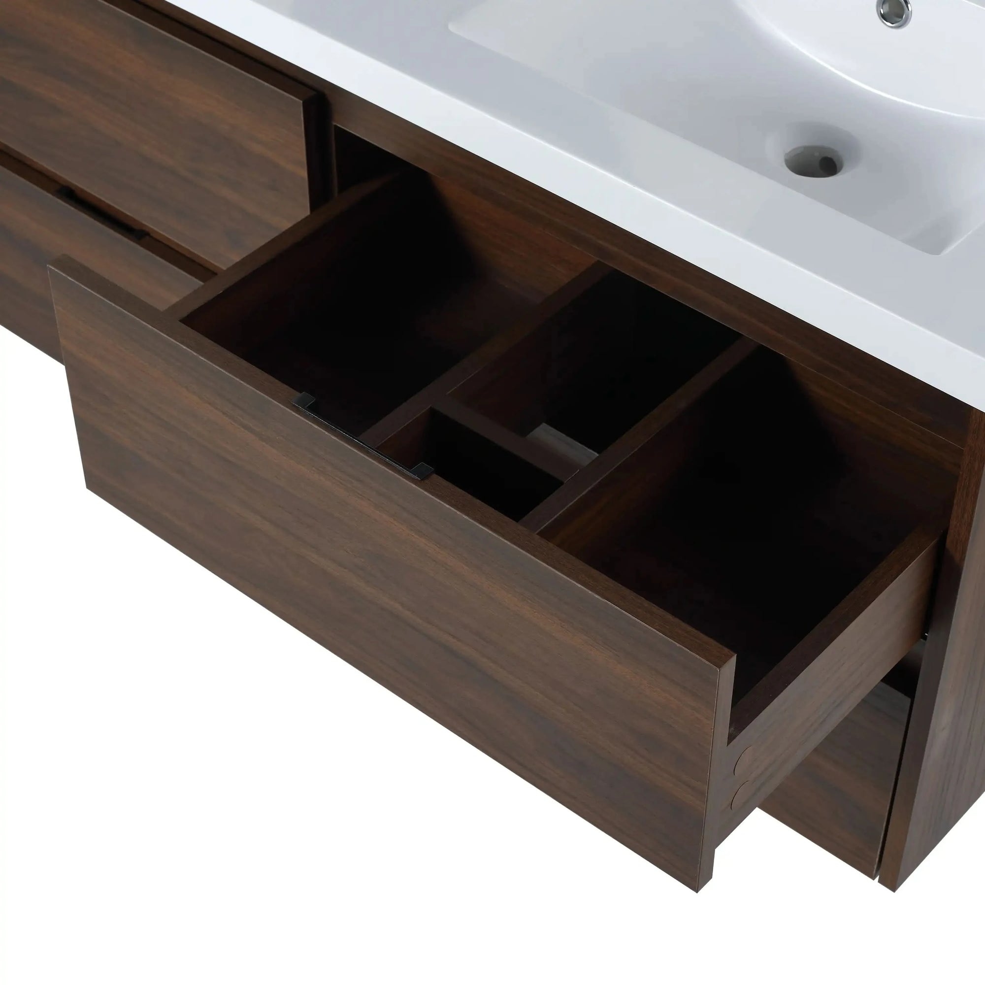 48 Inch Bathroom Vanity with Dual Resin Sinks & Soft Close Drawers color: California Walnut