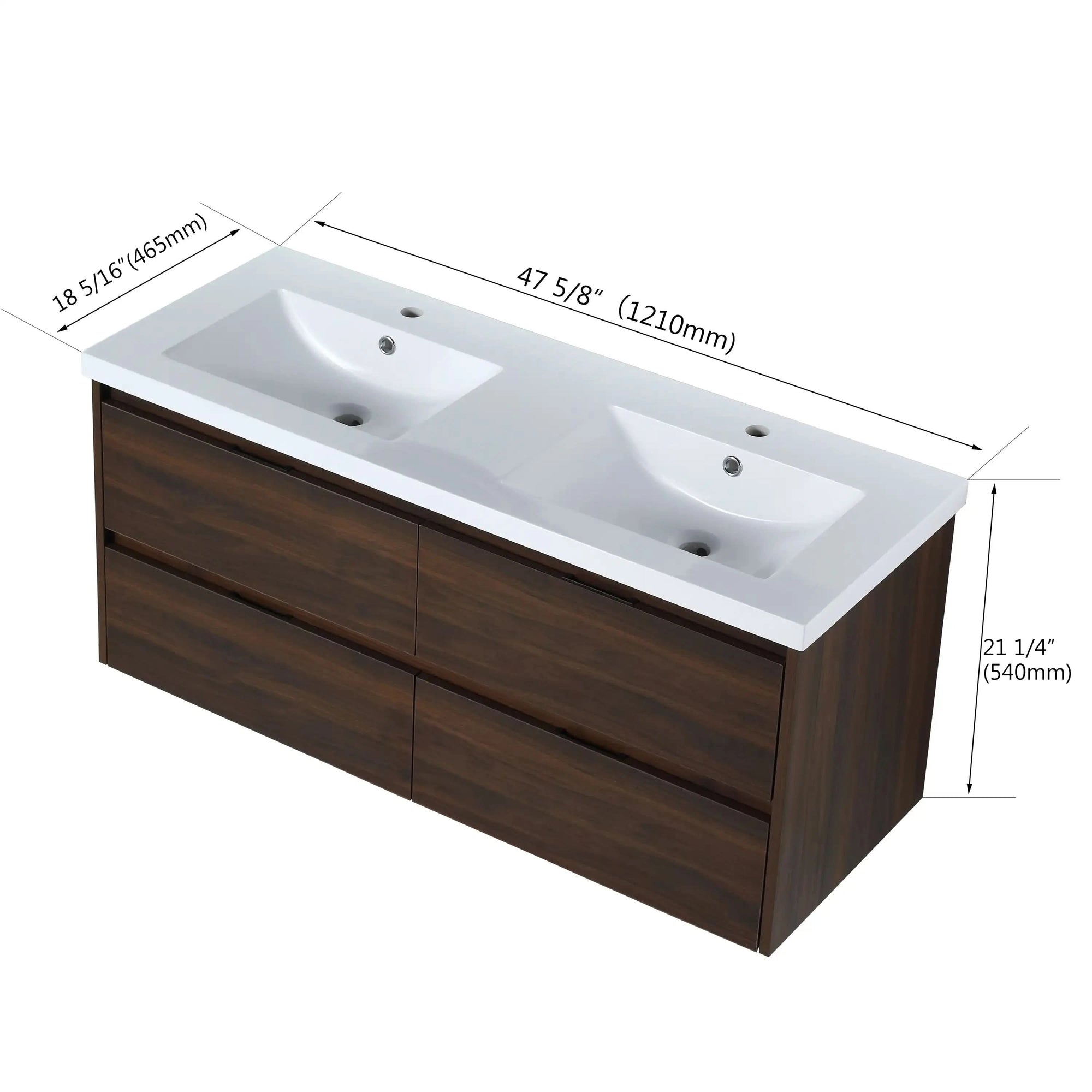 48 Inch Bathroom Vanity with Dual Resin Sinks & Soft Close Drawers color: California Walnut